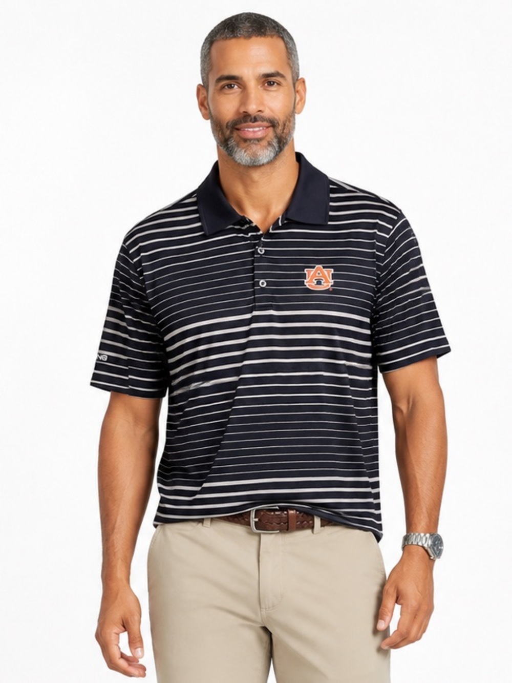Ping Auburn University Navy Striped Polo Golf Preppy Game Day Shirt Size Large